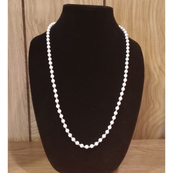 Vintage Monet White Gold Tone 26" Beaded Necklace - Picture 1 of 6